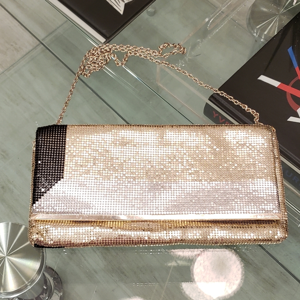 NWT - BCBG Max Azria chainmill cor block gold, silver and black metallic bag.
